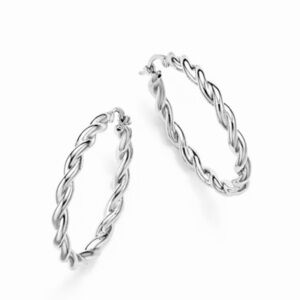 Slender twist sleek hoop earrings real sterling silver minimalist earrings